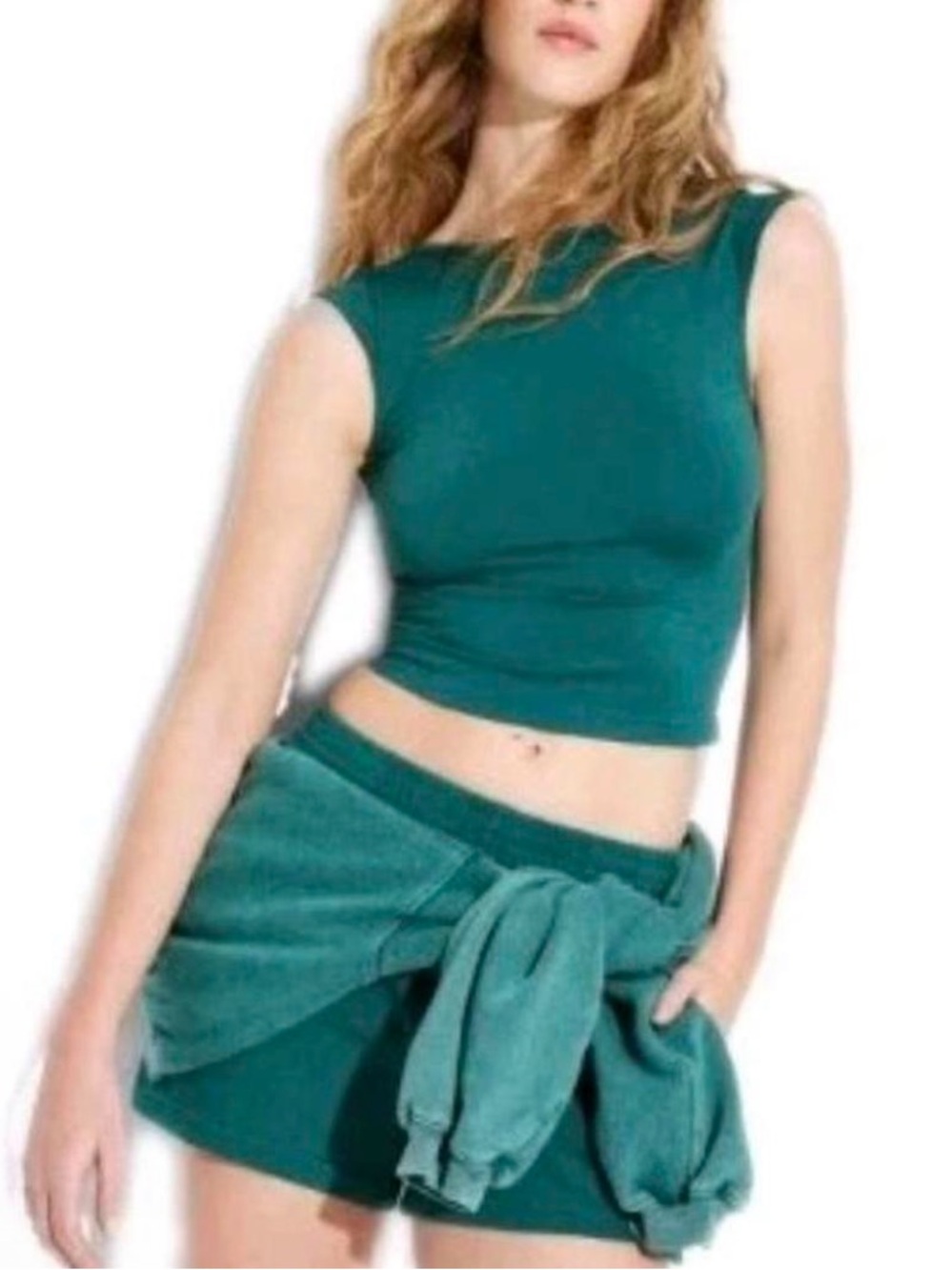 Green Seamless Cap-Sleeve Top